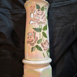 Vintage Ceramic Porcelain LUSTERWARE Two-Piece Tall Floral Votive
